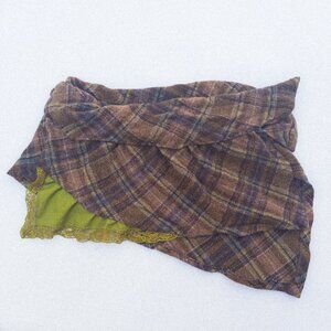 Handmade Asymmetrical Upcycled Wool Pleated Plaid Miniskirt